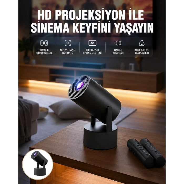 Akıllı Projeksiyon Cihazı Karaoke Mikrofonlu 1080p Android Yeni Nesil