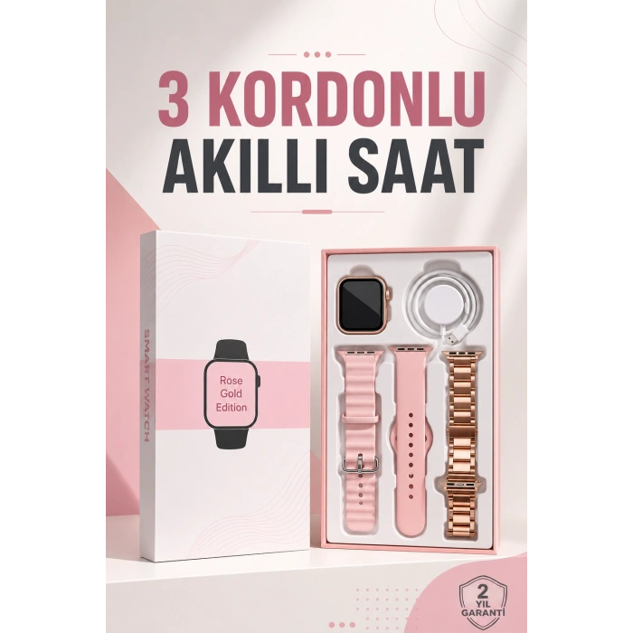 Akıllı Saat Amoled Ekran 3 Kordonlu Aksesuar Hediyeli Sesli Görüşme