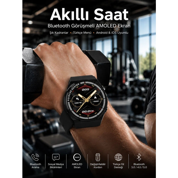 Akıllı Saat Dokunmatik Ekran Sesli Görüşme Ve Bildirim Görme Sağlık Takibi