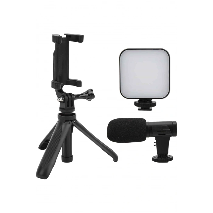 Akıllı Telefon Vlog Kiti Tripod Mini Mikrofonlu Telefon Tutucu