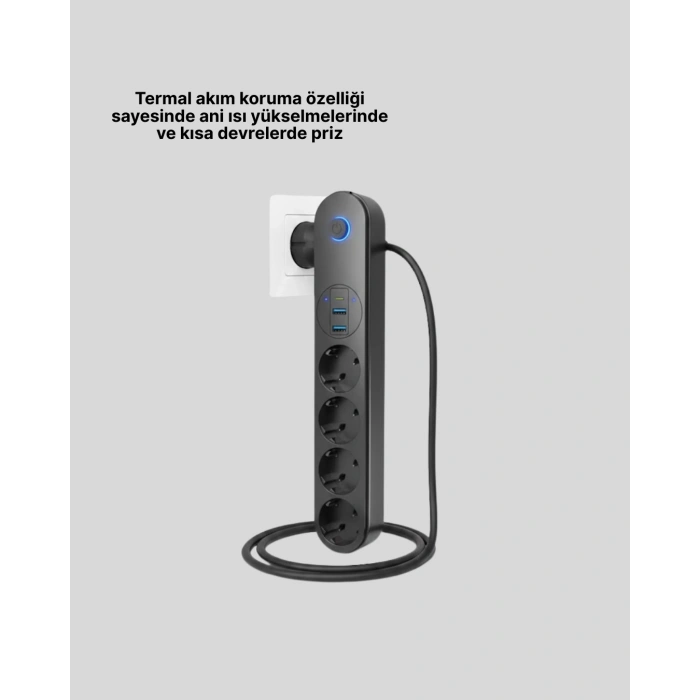 Akım Korumalı Çoklu Priz 4’lü 2 Usb 1 Type-c 2500w Güçlü Tasarım