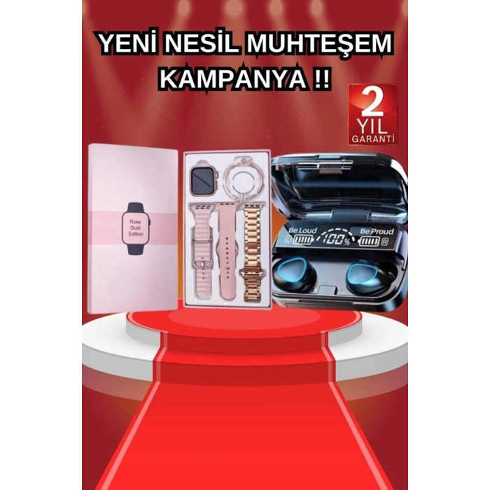 Aksesuar Hediyeli Akıllı Saat Ve Dijital Göstergeli Powerbankli Bluetooth Kulaklık
