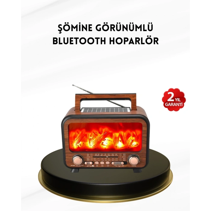 Alev Işığı Efektli Solar Bluetooth Hoparlör Radyo Destekli Taşınabilir Model