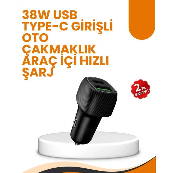 Araç Çakmak Girişli 38w Hızlı Şarj Aleti – İki Cihaz Destekli