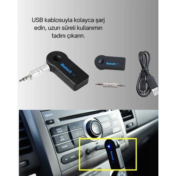 Araç İçi Bluetooth Aux Adaptörü Ve Telefon Görüşme Cihazı