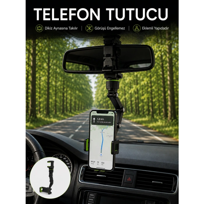 Araç İçi Dikiz Aynası Telefon Tutucu 360° Dönebilen Katlanabilir