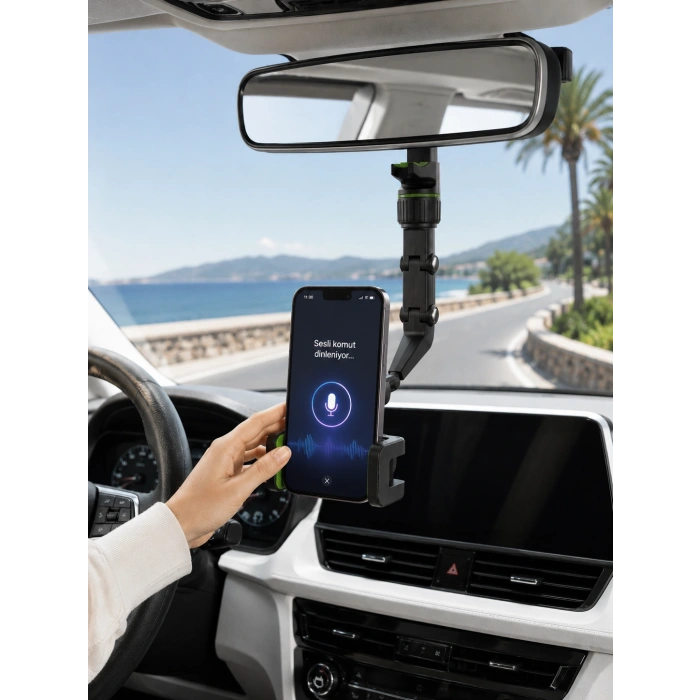 Araç İçi Dikiz Aynası Telefon Tutucu 360° Dönebilen Katlanabilir
