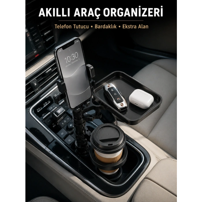 Araç Konsolu İçin Telefon Tutuculu Bardaklık Düzenleyici