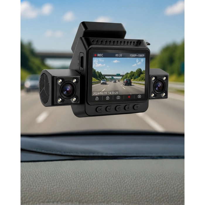 Araç Ön Arka İç Kamera Sistemi Full Hd Hareket Sensörlü Kayıt Cihazı