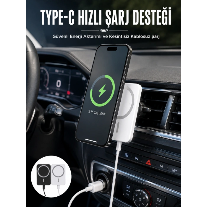 Araç Uyumlu Kablosuz 15w Taşınabilir Şarj Aleti Çift Kablo Yeni Nesil