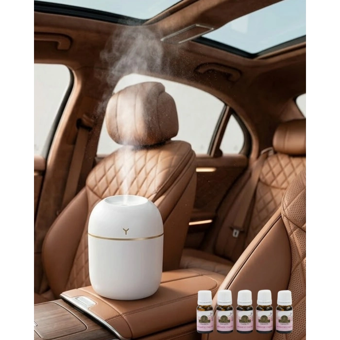 Aromaterapi Özellikli Mini Hava Nemlendirici 5 Esans Hediyeli Led Işıklı Difüzör
