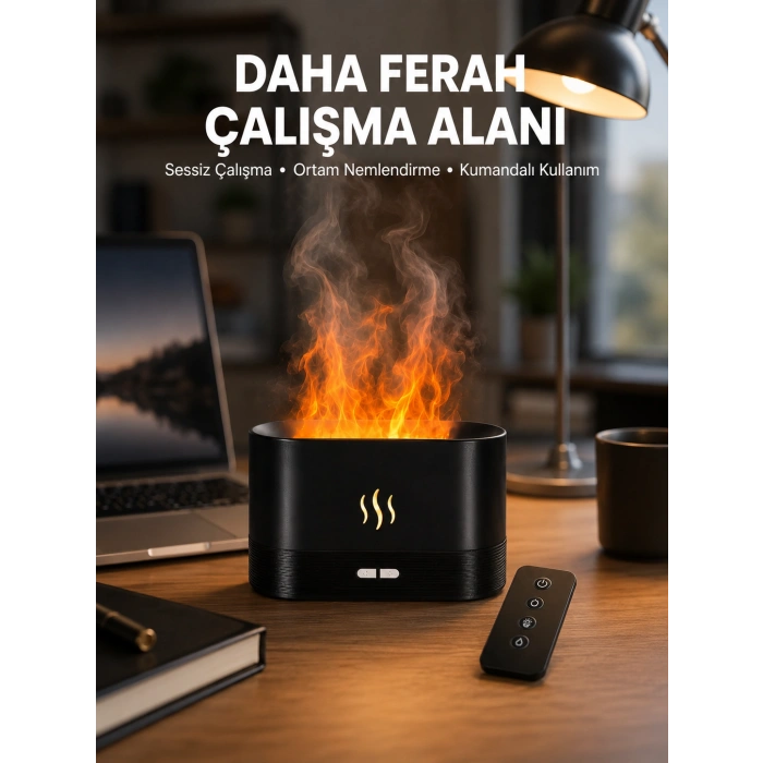 Aromatik Oda Kokusu Difüzörü Alev Tasarımlı Led Işıklı Nemlendirici Yeni Nesil