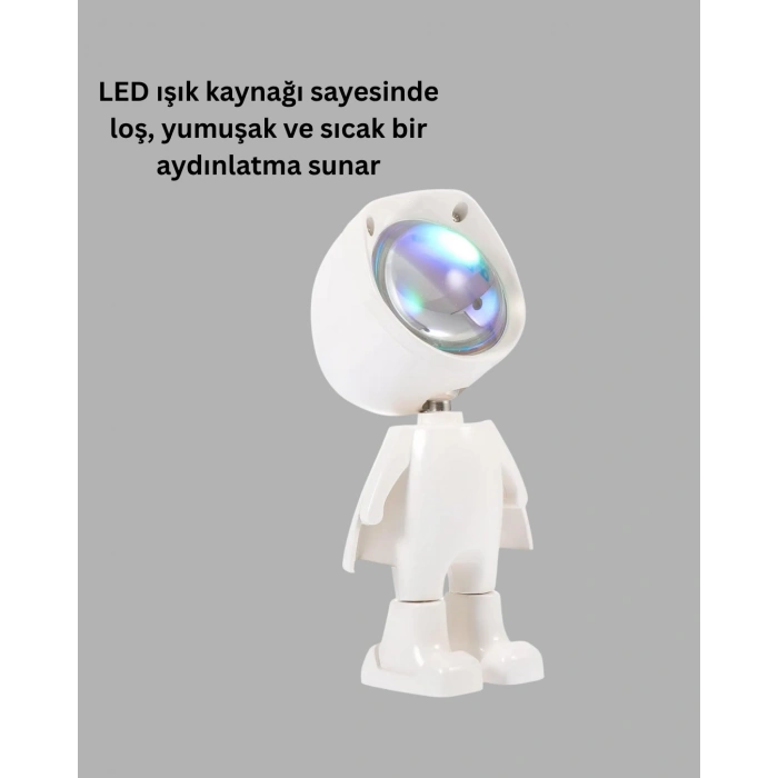 Astronot Tasarımlı Gün Batımı Efektli Şarjlı Led Lamba