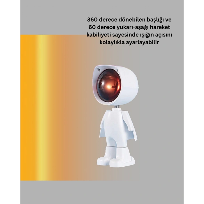 Astronot Tasarımlı Gün Batımı Efektli Şarjlı Led Lamba