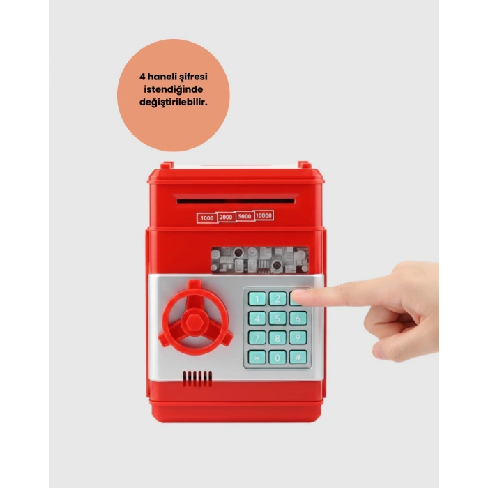 Atm Görünümlü Kırmızı Elektronik Şifreli Kumbara