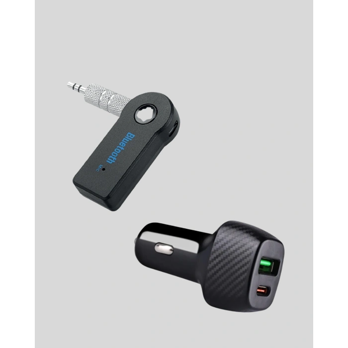 Aux Bluetooth Adaptör Ve 38w Hızlı Araç Şarj Cihazı Seti