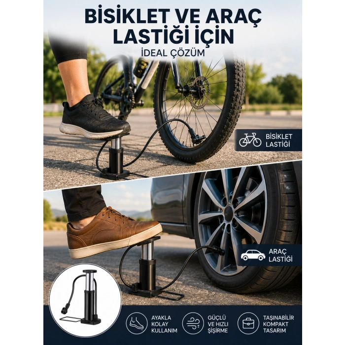 Ayakla Kullanılan Hava Pompası Araç Ve Bisiklet İçin Uygun Yeni Nesil