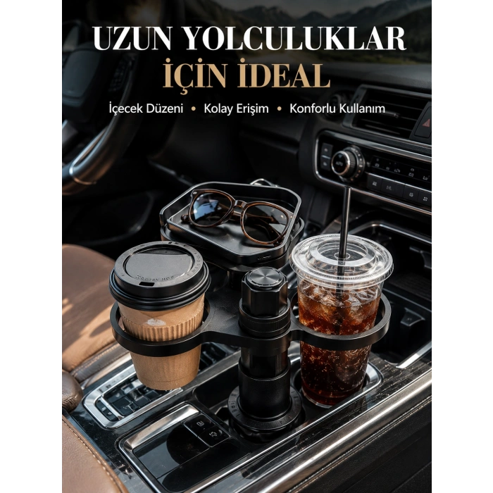 Ayarlanabilir Araç Bardaklık Aparatı Çift İçecek Ve Tepsili Tasarım