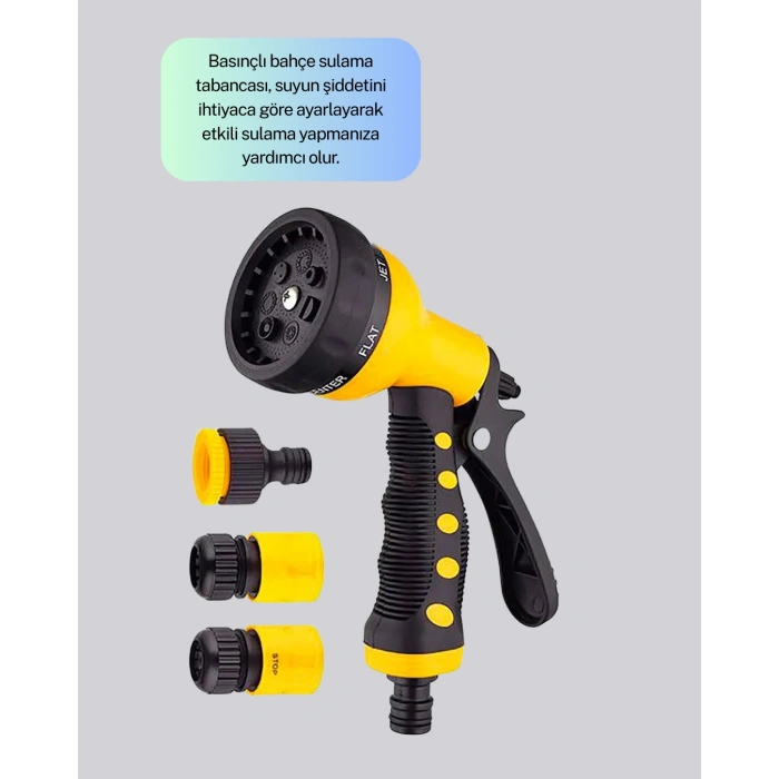 Ayarlanabilir Basınçlı 8 Modlu Bahçe Sulama Tabancası Hortum Aparatı