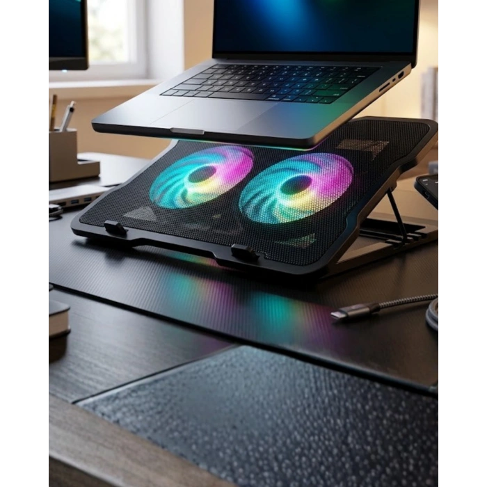 Ayarlanabilir Laptop Soğutucu Çift Fan Rgb Işıklı Sessiz Çalışan