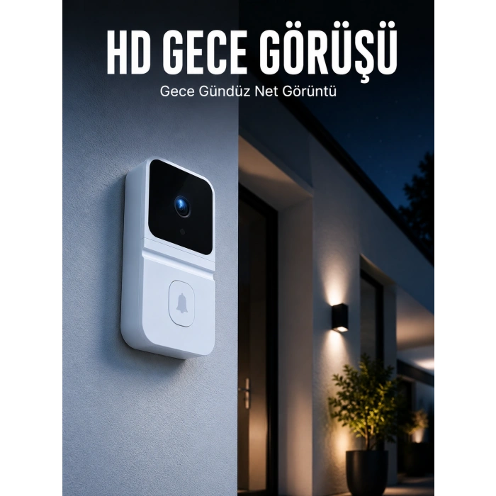 Beyaz Akıllı Güvenlik Kapı Zili | Telefon Kontrollü Wi-fi Görüntülü Kapı Zili