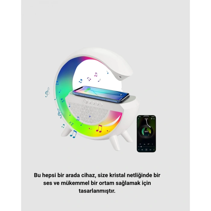 Bluetooth 5.0 Hoparlör – Kablosuz Şarj, Rgb Gece Lambası Ve Fm Radyo