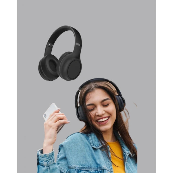 Bluetooth 5.0 Siyah Kablosuz Kulaklık 18 Saat Batarya Katlanabilir Tasarım
