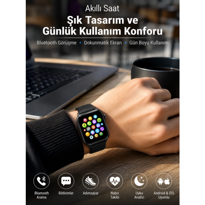 Bluetooth Arama, Akıllı Bildirimler Ve Günlük Sağlık Takibi Sunan Şık Tasarımlı Akıllı Saat