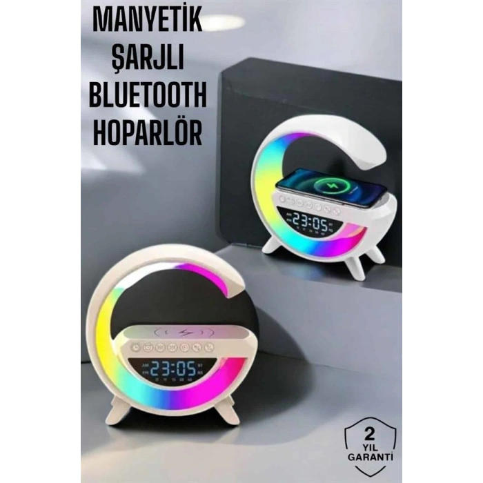 Bluetooth Hoparlör 15w Kablosuz Hızlı Şarj Led Gece Lambası