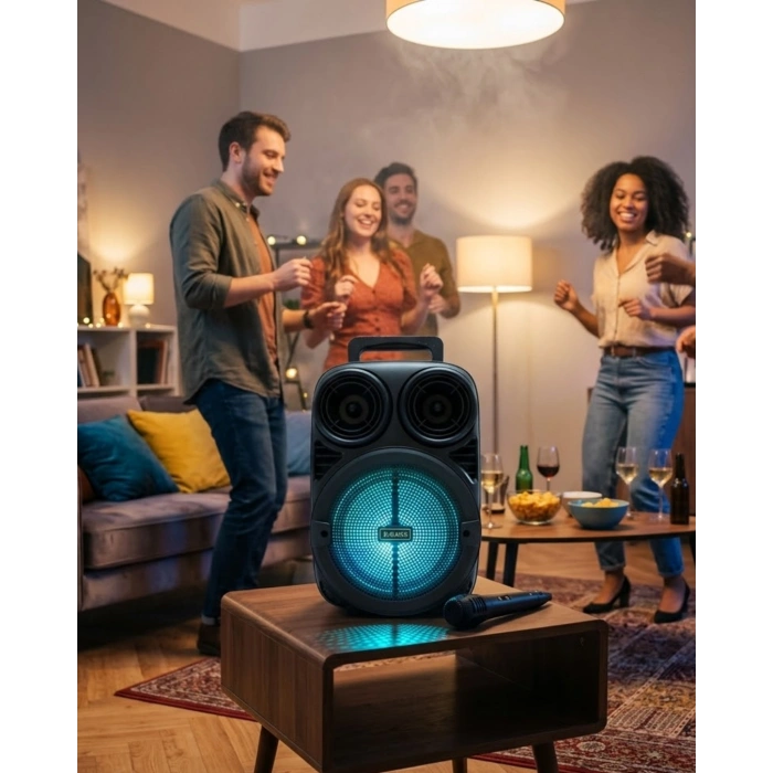 Bluetooth Taşınabilir Karaoke Hoparlör 6.5 İnç Mikrofonlu Rgb Işıklı Usb Tf Kart Destekli