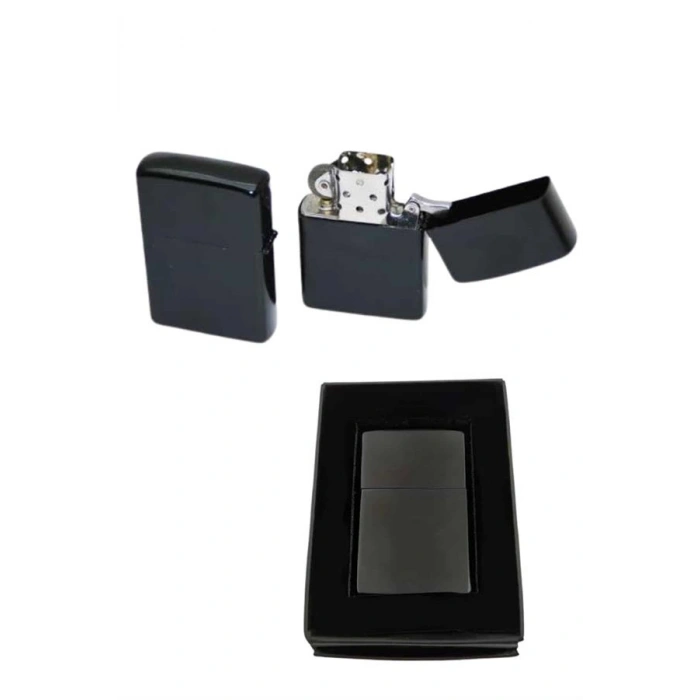 Çakmak Parlak Siyah Benzinli Çakmak Cep Boy Doldurulabilir