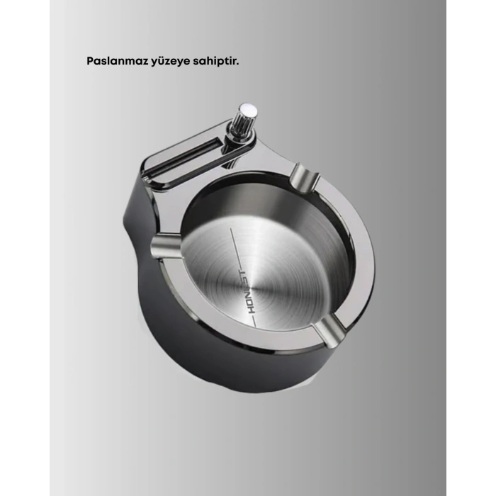 Çakmaklı Küllük Paslanmaz Metal Yuvarlak Tasarım