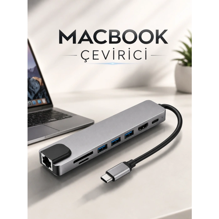 Çevirici Dönüştürücü Adaptör Macbook 3 In 1 Type-c To Hdmı Usb 3.0
