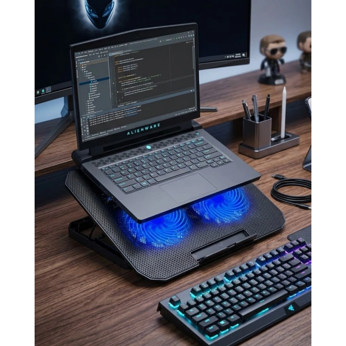 Çift Fanlı Sessiz Laptop Soğutucu 17 İnç Uyumlu Yükseltici Stand