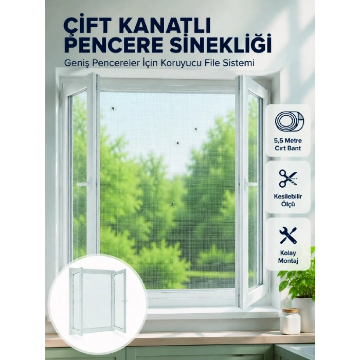 Çift Kanatlı Pencere Filesi Cırt Bantlı Sineklik Kolay Takılır