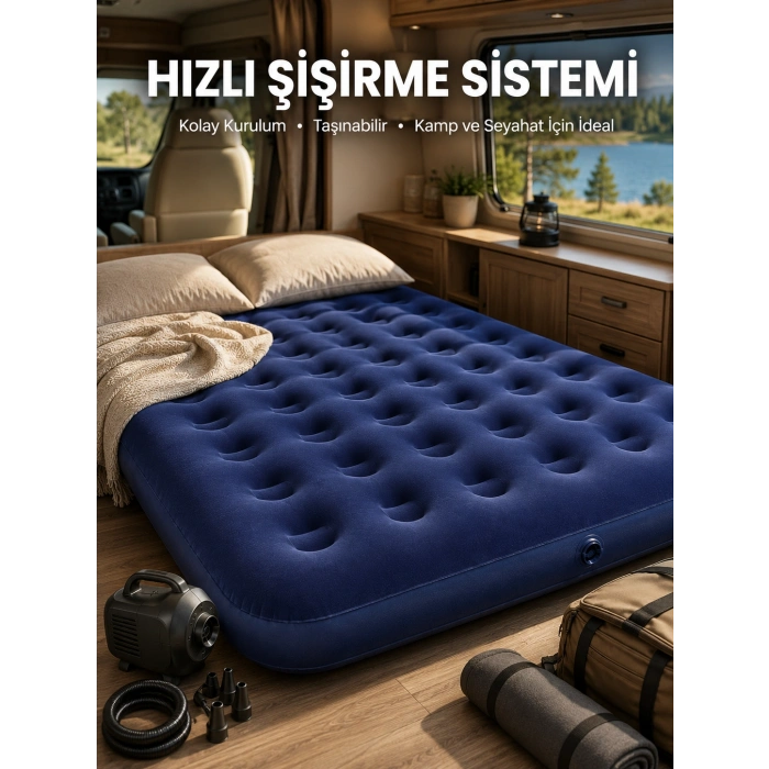 Çift Kişilik Şişme Yatak Dayanıklı Vinil Kamp Ve Misafir Kullanımına Uygun