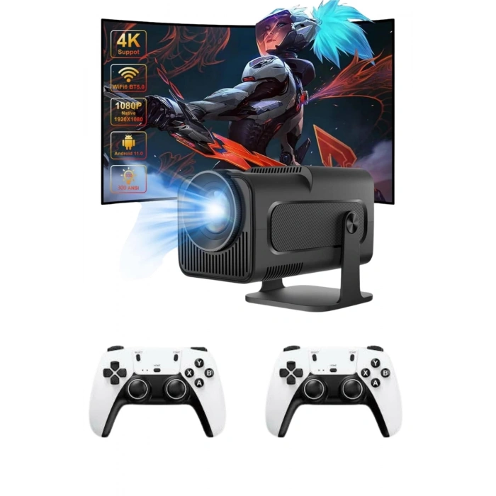 Çift Kollu Game Box Projeksiyon Cihazı Kumandalı Android Tv Dahili Hoparlör Yeni Nesil
