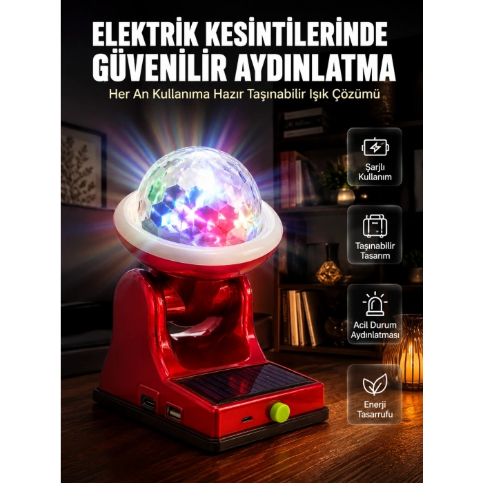Çok Amaçlı Şarjlı Led Projektör Lamba Solar Enerjili Rgb Ambiyans Ve Parti Işığı
