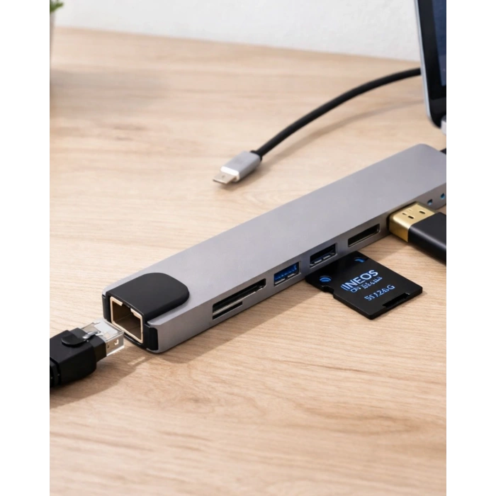 Çok Fonksiyonlu Type C Hub Usb Hdmı Ethernet Kart Okuyucu