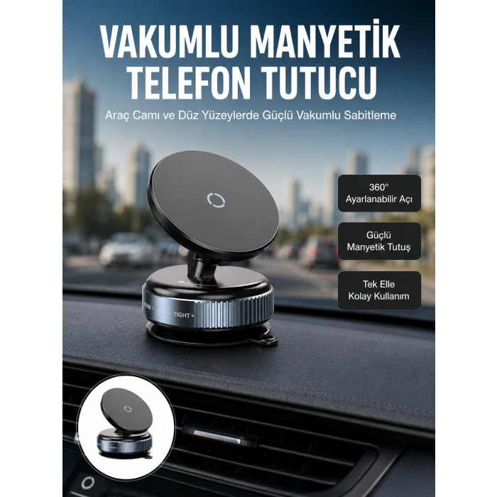 Çok Yönlü Döner Başlıklı Vakumlu Araç Telefon Standı – Sert Yollarda Stabil Kullanım Yeni Nesil