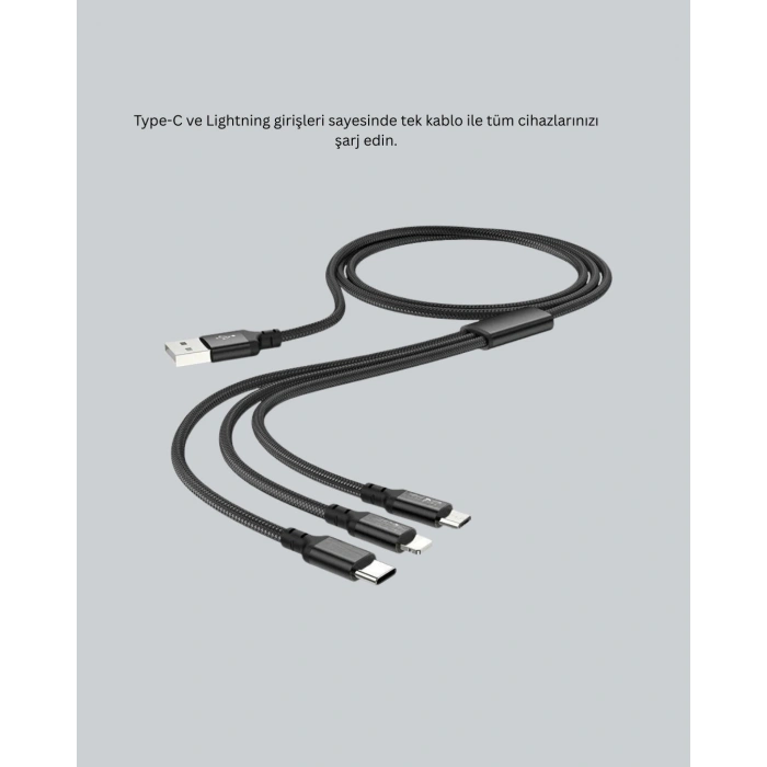 Çoklu Usb Şarj Kablosu – 1,2m Hızlı Şarj, 3a Güçlü Akım
