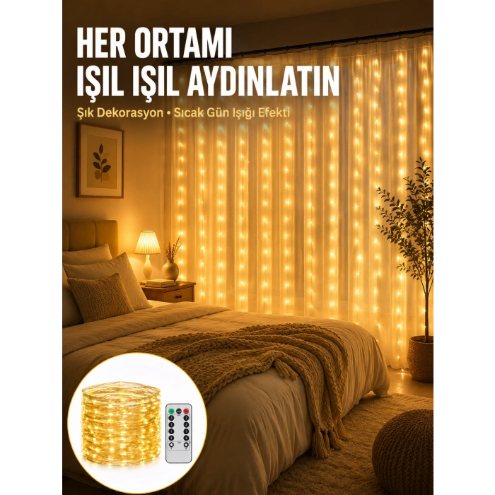 Dekoratif Perde Peri Led Günışığı Renk 8 Fonksiyonlu Işık Yeni Nesil