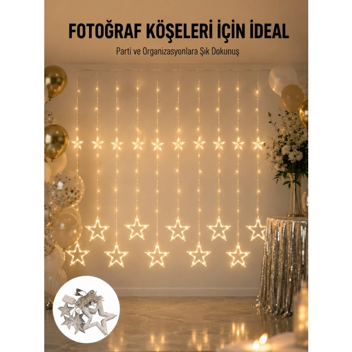 Dekoratif Yıldız Peri Led Perde 3x3 Metre Ortam Işığı Yeni Nesil