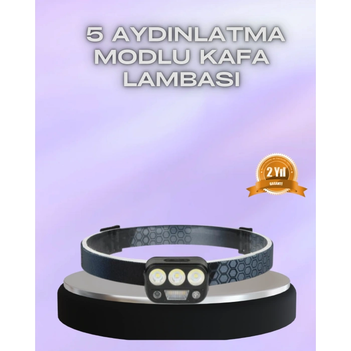 El Hareket Sensörlü Led Kafa Feneri 5 Mod Ayarlanabilir