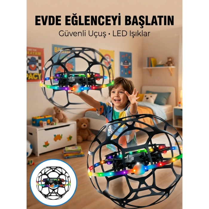 El Hareketi Kontrollü Futbol Topu Tasarımlı Drone Led Işıklı
