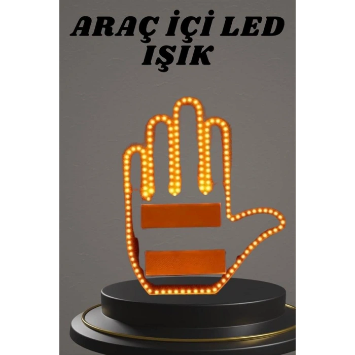 El Orta Parmak Led Kumandalı Araç İçi Reflektör Arka Cam El Simgesi