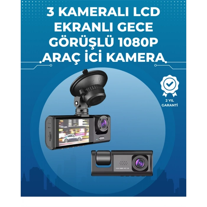 Gece Görüşlü 3lü Araç Kamerası – Geri Görüş Destekli, 170° Geniş Açı