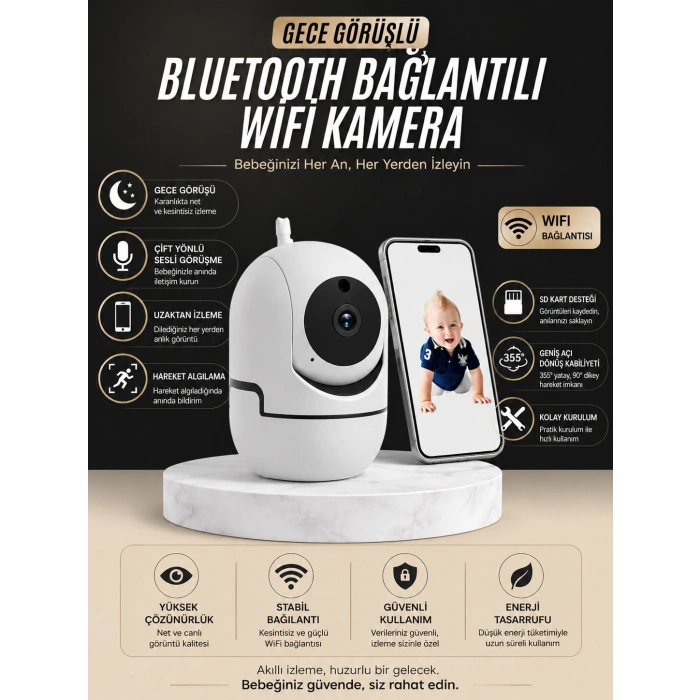 Gece Görüşlü Bebek Kamerası  Telefondan Canlı Takip Özellikli