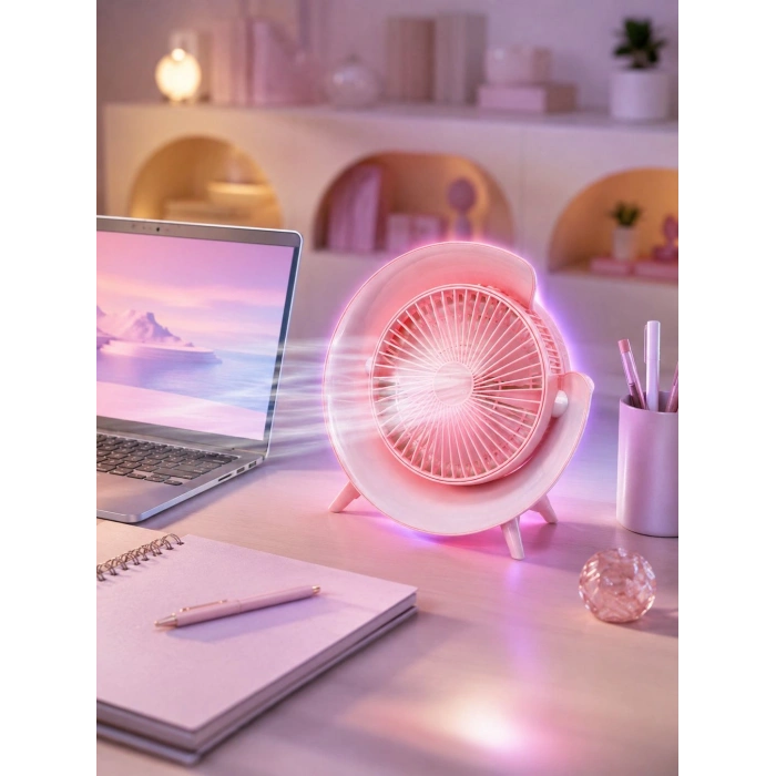 Gece Lambası Özellikli Şarjlı Mini Masaüstü Fan