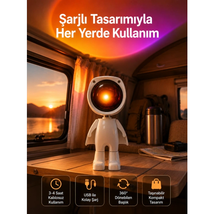 Gün Batımı Projektör Lamba Astronot Görünümlü Dekoratif Masa Lambası